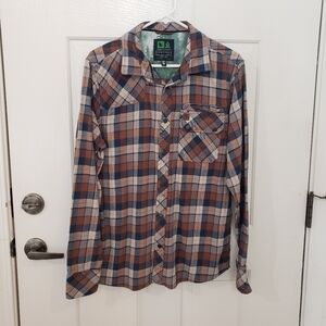 HippyTree Mens Plaid Flannel Shirt Long Sleeve Brown Blue Size Medium